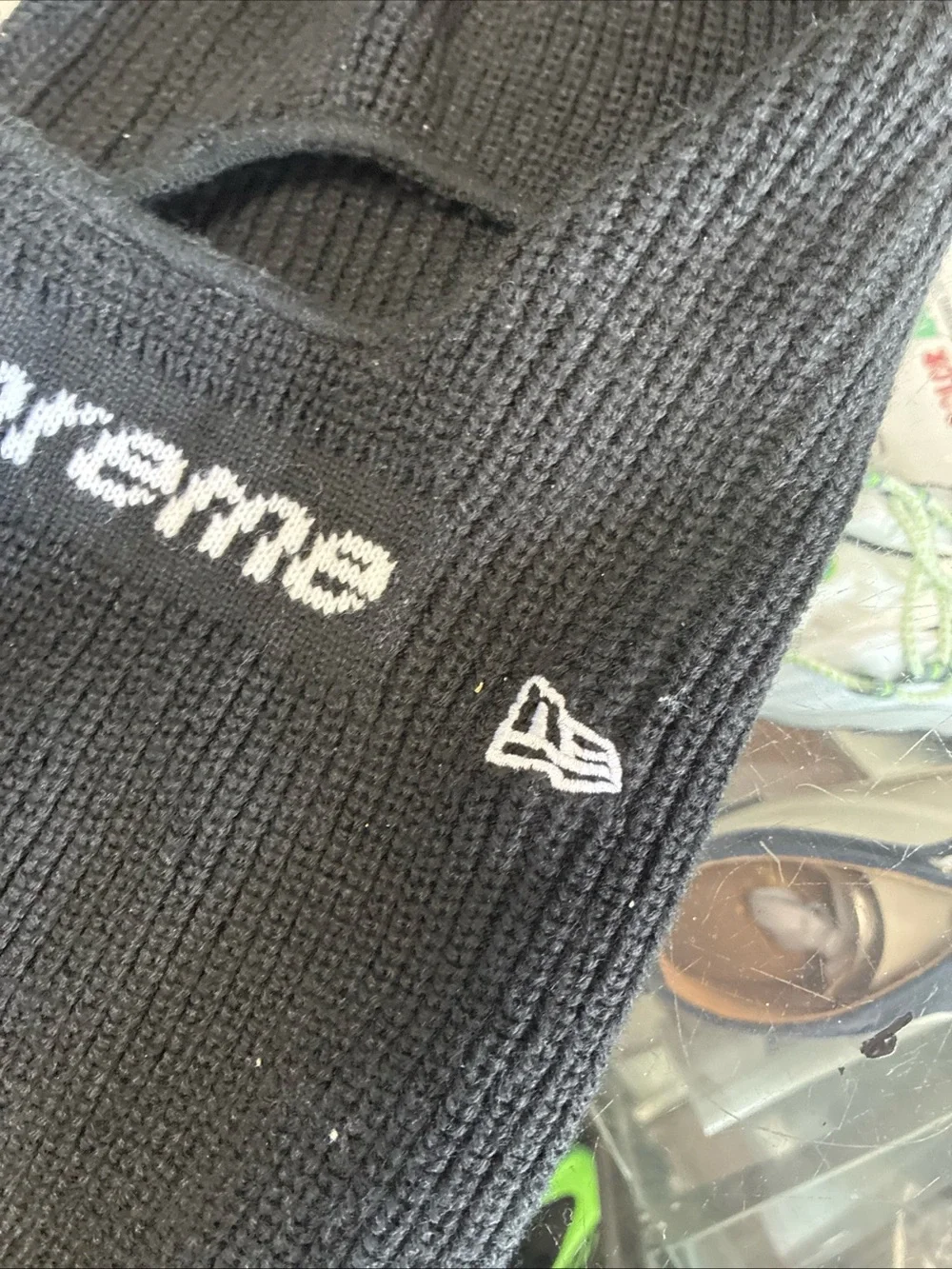 Supreme New Era Black Knit Balaclava Ski Mask Unisex Winter Logo Used Rare